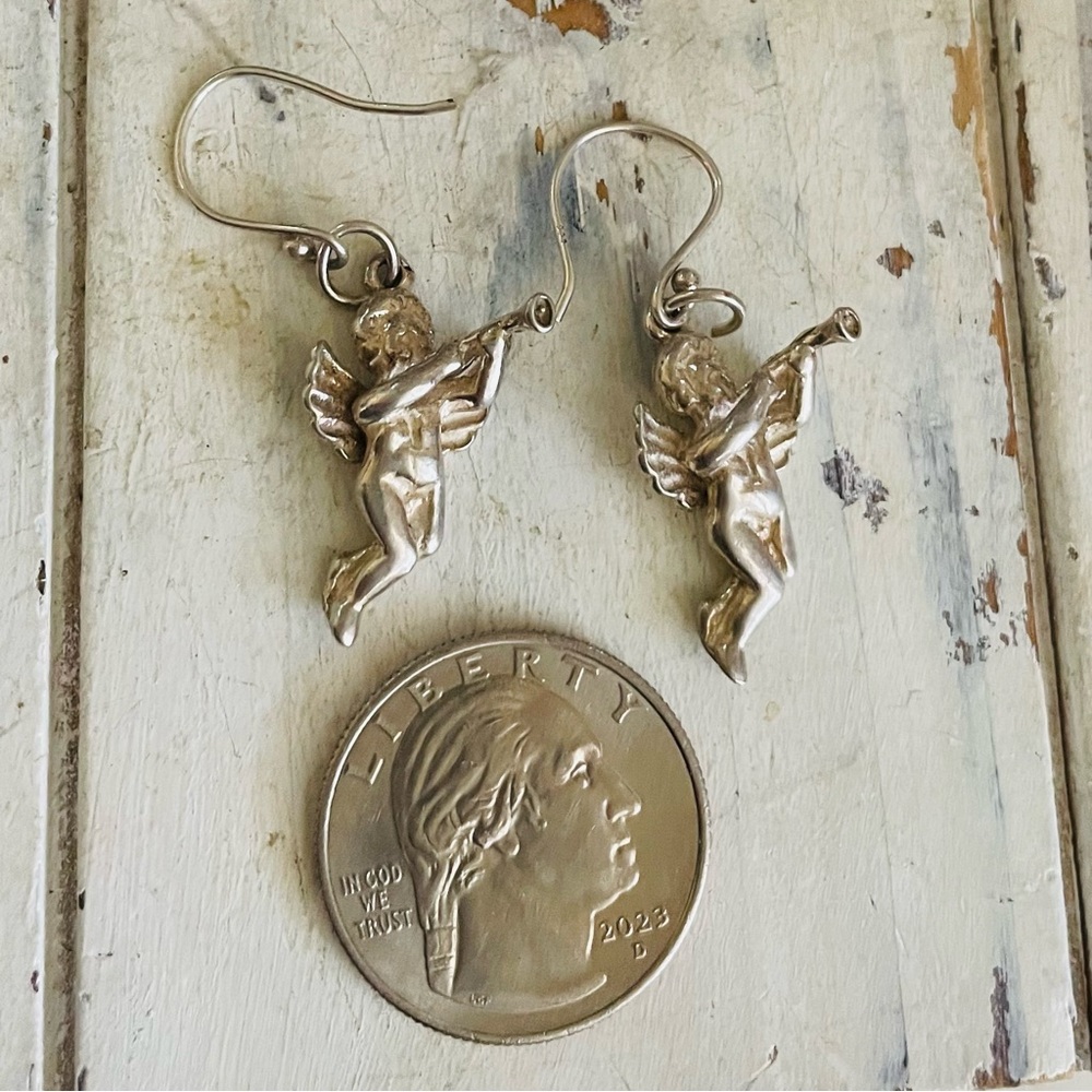 Vintage Solid Sterling Cherub Earrings - image 3